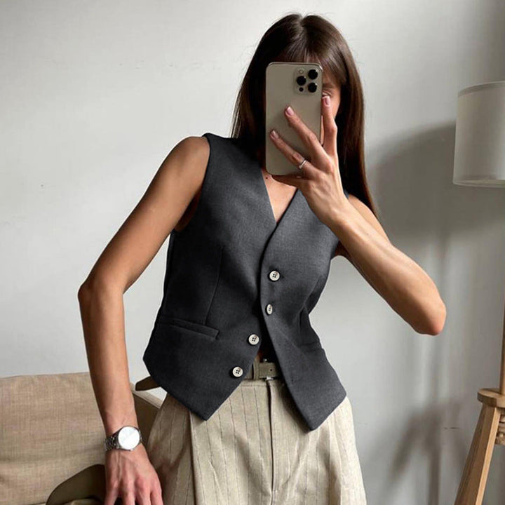 Women’s Vest and Trousers Set – Tailored Fit – High Waist – Wide Leg – Belted Suit Style