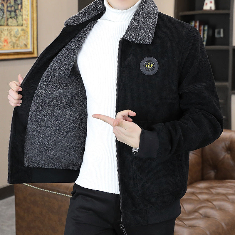 Men’s Casual Jacket - Corduroy Exterior - Sherpa Lined - Relaxed Fit - Zip Closure