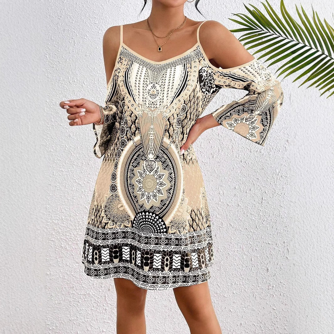 Women’s Midi Dress – Off-Shoulder – Relaxed Fit – Spaghetti Straps – Breathable Blend