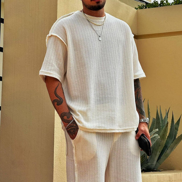 Men’s Lounge Set – Lightweight Cotton Blend – Relaxed Fit – Short Sleeve Top & Shorts