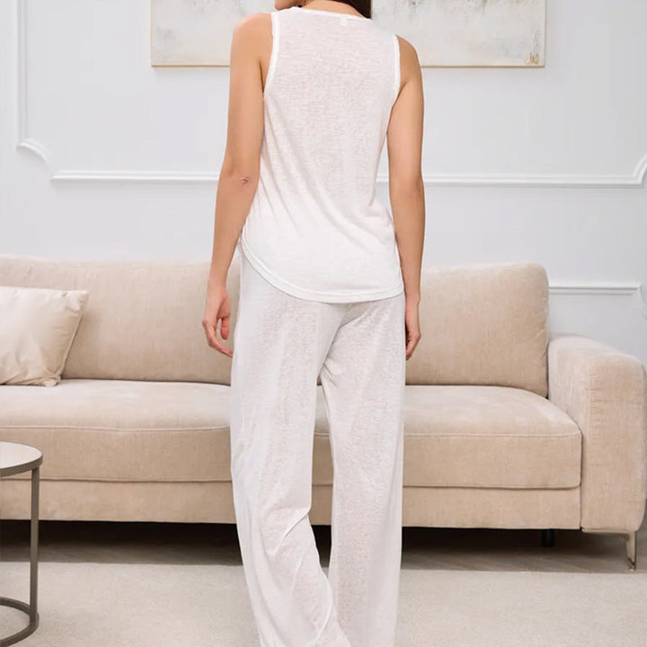 Women’s Loungewear Set – Sleeveless Tank Top – Full-Length Relaxed Fit Pants – Lightweight Fabric