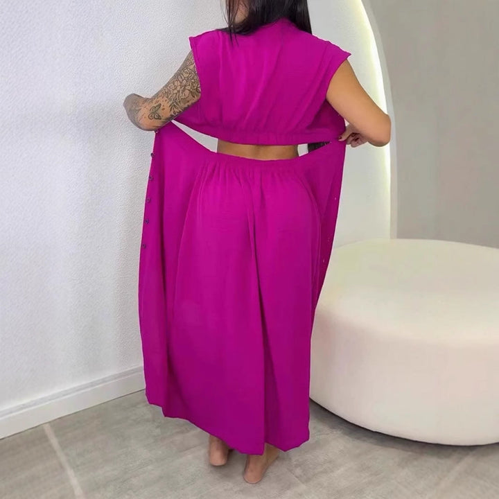 Women’s Midi Dress – Sleeveless – Fitted Bodice – Side Cut-Outs – Button-Down Front