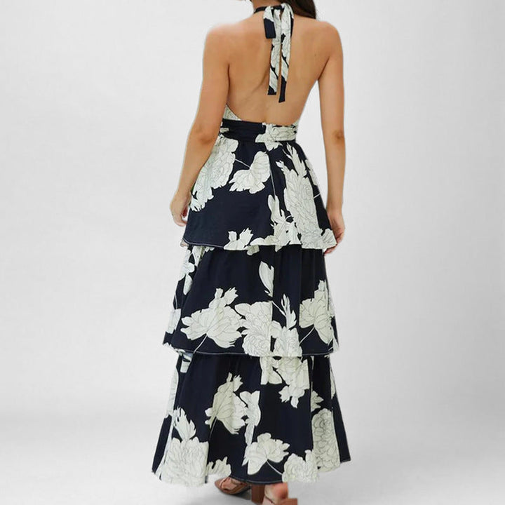 Women’s Maxi Dress – Halter Neck – Tiered Skirt – Keyhole Detail – Lightweight Flowy Fit