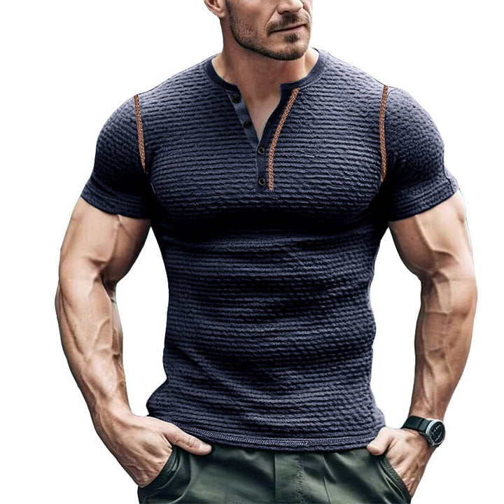 Men’s Henley T-Shirt – Slim Fit – Waffle Knit – Short Sleeve – Casual Wear