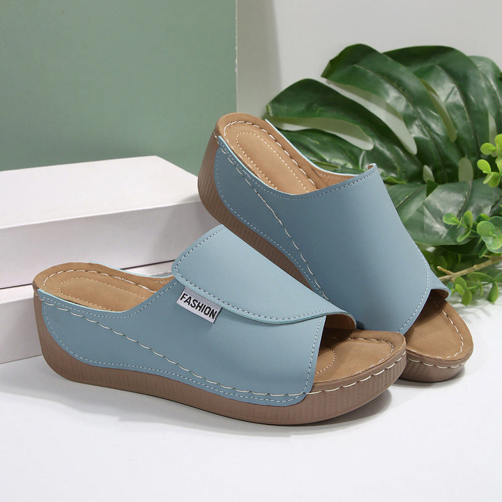 Women’s Wedge Mule Sandals – Open Toe – Slip-On – Cushioned Sole – Casual Comfort