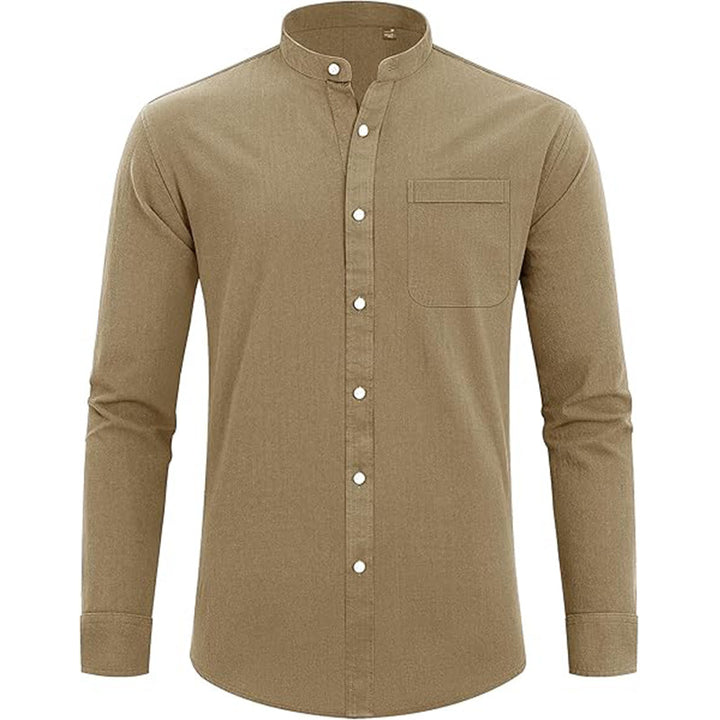 Men’s Button-Up Shirt – Relaxed Fit – Natural Fibers – Long Sleeve – Mandarin Collar