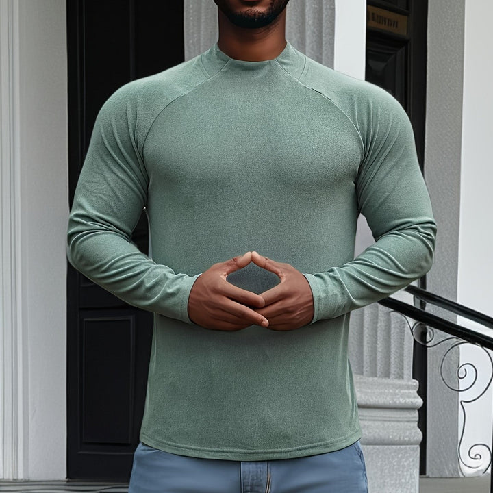 Men’s Long Sleeve T-Shirt - Slim Fit - Crew Neck - Raglan Sleeve - Soft Stretch Casual Wear