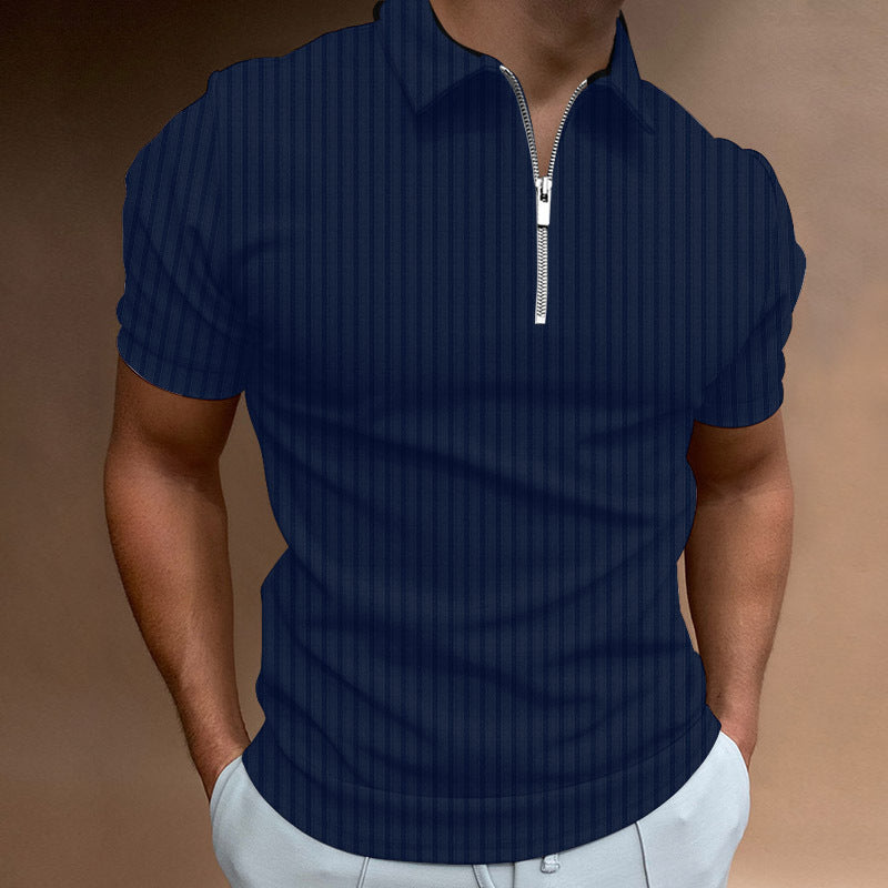 Men’s Polo Shirt - Cotton Knit - Slim Fit - Zipper Neckline - Short Sleeve Casual Style