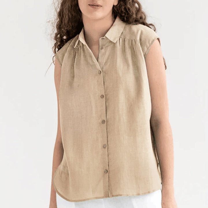 Women’s Sleeveless Shirt – Relaxed Fit – Button-Up – Collared Neck – Breathable Fabric