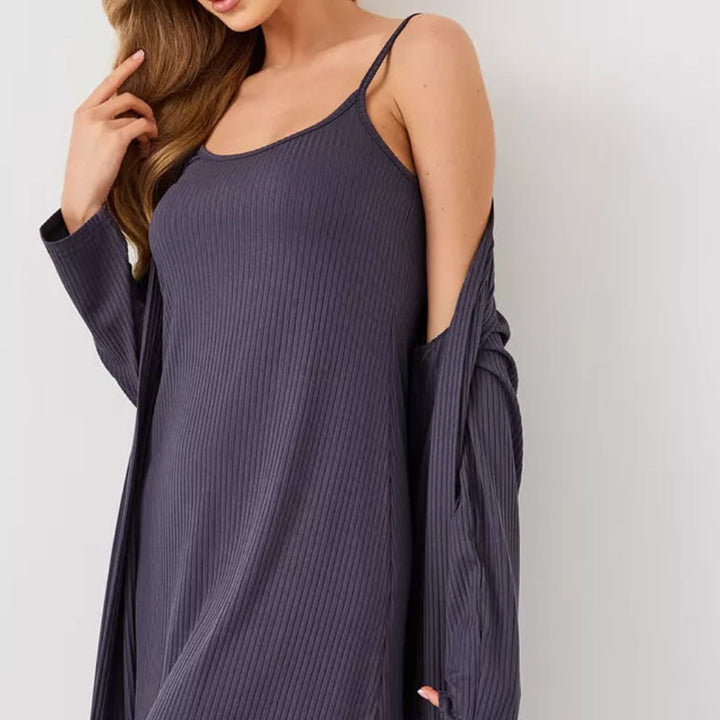 Women’s Loungewear Set – Soft Ribbed Knit – Slim Fit Sleep Dress & Relaxed Robe