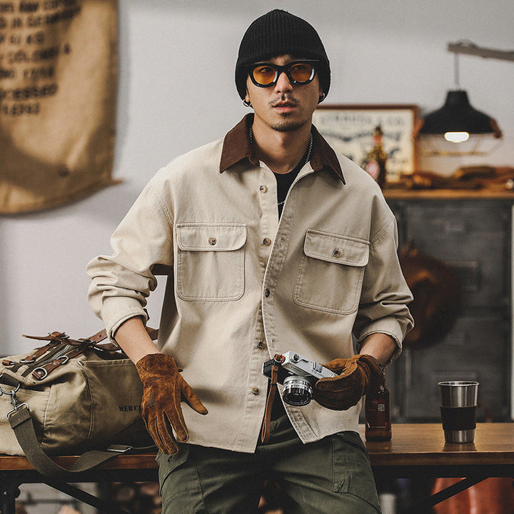 Men’s Workwear Jacket – Canvas Fabric – Loose Fit – Button Front – Utility Pockets