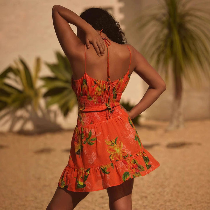 Women’s Mini Dress – Smocked Waist – Floral Print – Adjustable Straps – Lightweight Fit