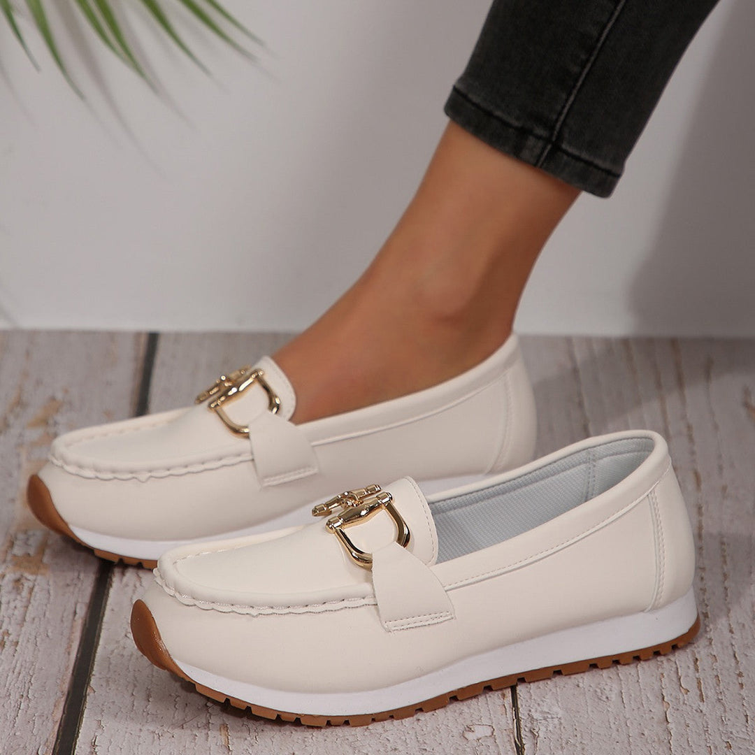 Women’s Platform Sneakers – Slip-On Fit – Chain Detail – Moc Toe – Casual Style