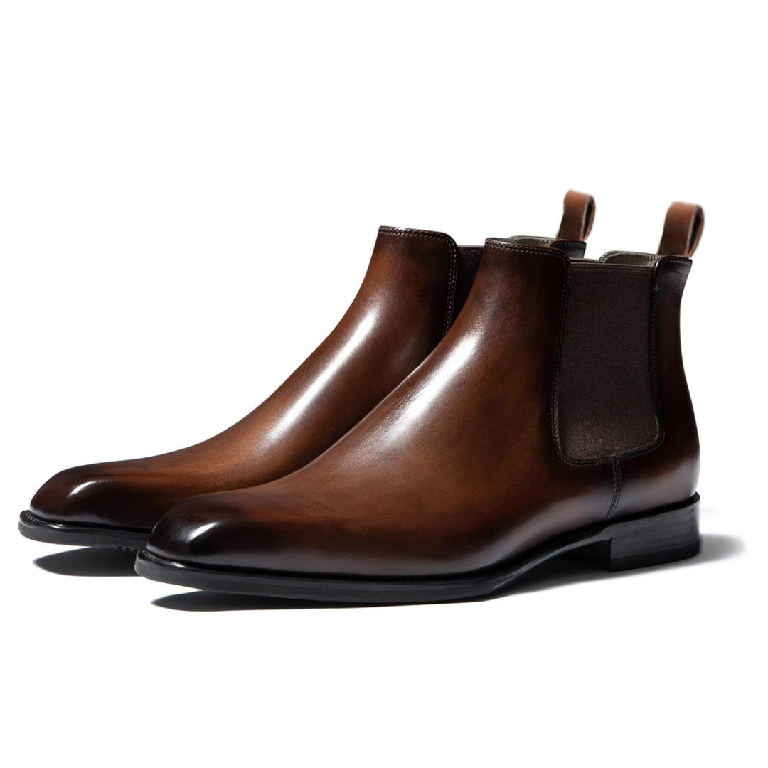 Men's Chelsea Boots - Leather Upper - Slip-On Elastic Panel - Ankle Height Classic Fit