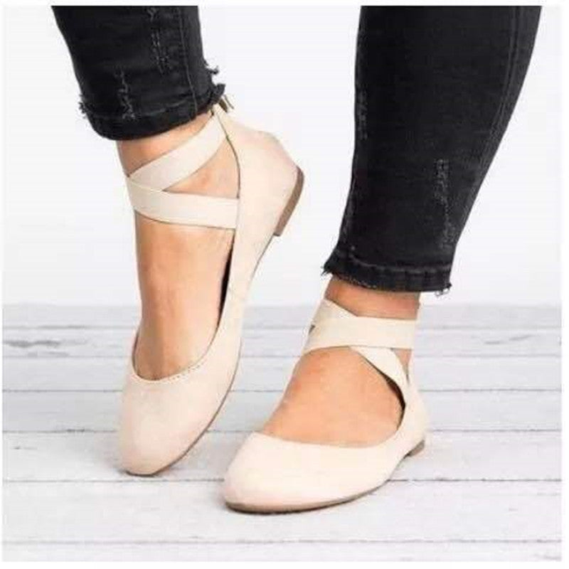Women’s Ballet Flats – Suede Finish – Elastic Strap – Rounded Toe – Low Profile Fit