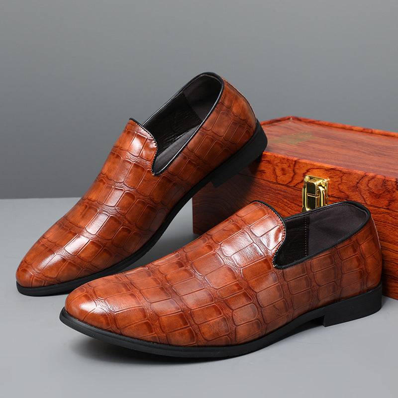 Men’s Loafers – Leather Slip-On – Stone Pattern – Classic Fit – Formal Business Style