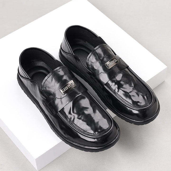 Men’s Leather Loafers – Slip-On Comfort – Rubber Sole – Decorative Strap – Smart Casual