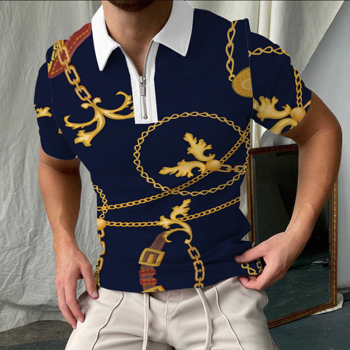 Men’s Polo Shirt – Slim Fit – Checkered Pattern – Zip Collar – Short Sleeve Casual – Cotton