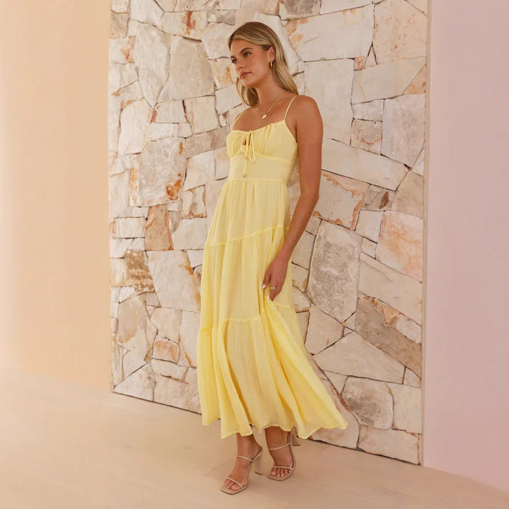 Women's Midi Dress - Tiered Flowy Fit - Spaghetti Straps - Sweetheart Neckline
