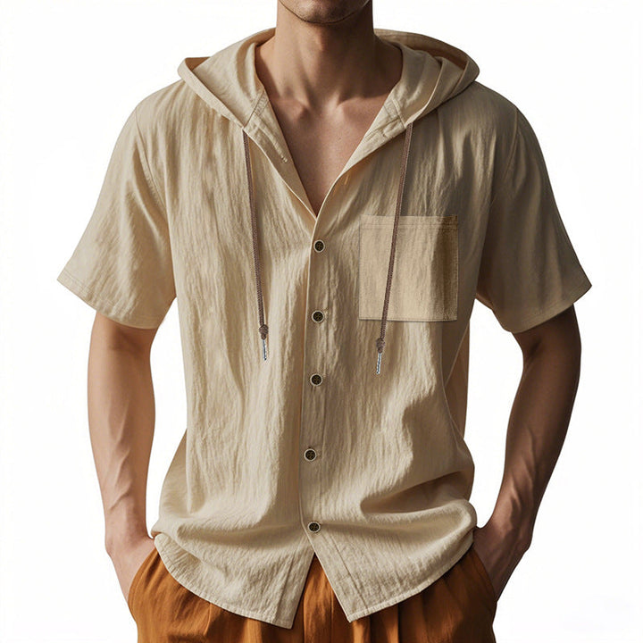 Men’s Hooded Shirt – Lightweight Breathable Fabric – Relaxed Fit – Short Sleeve Casual