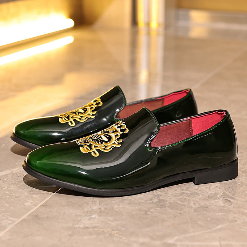 Men’s Loafers – Patent Leather – Embroidered Detailing – Slip-On – Regular Fit – Formal