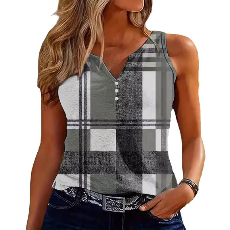 Women’s Tank Top – Fitted Silhouette – Breathable Blend – V-Neck – Button-Up Front
