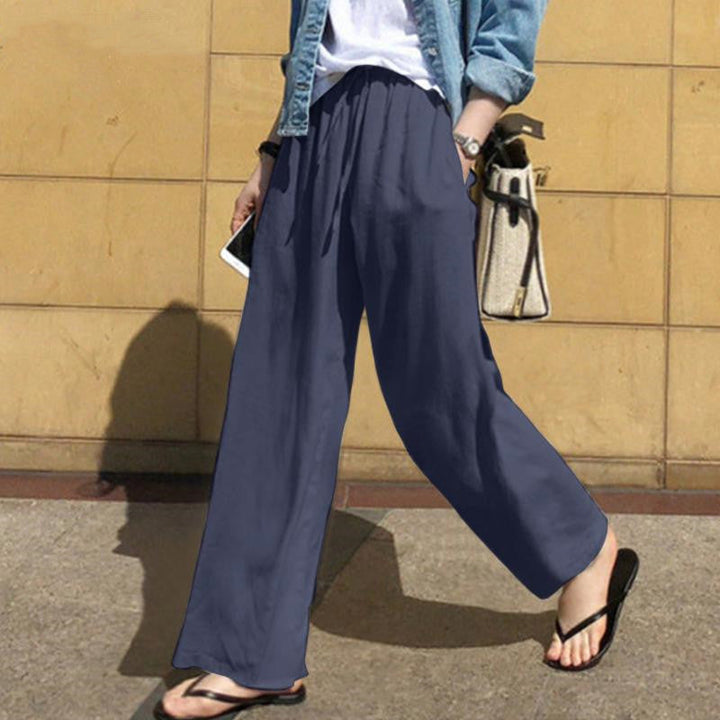 Women’s Wide-Leg Pants - 100% Cotton - Elastic Waistband - Full Length - Relaxed Fit