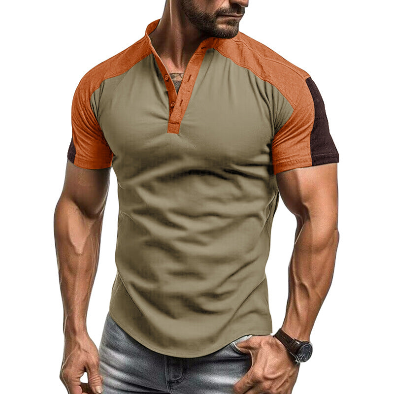 Men’s Short Sleeve Shirt – Slim Fit – Cotton – Collarless