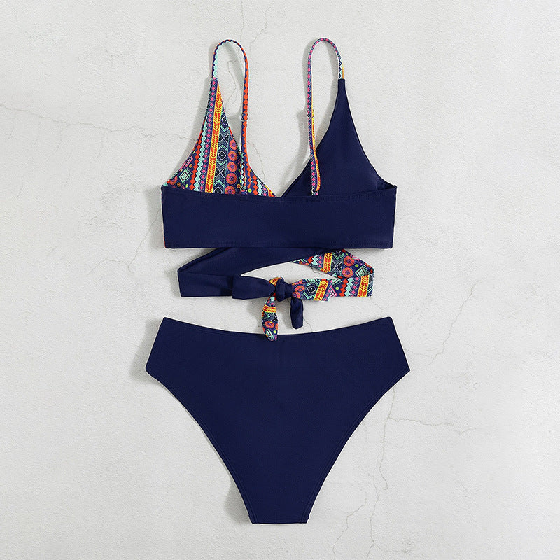 Women’s Bikini Set – Cut-Out Design – Geometric Pattern – Stretch Fit – Strappy Style