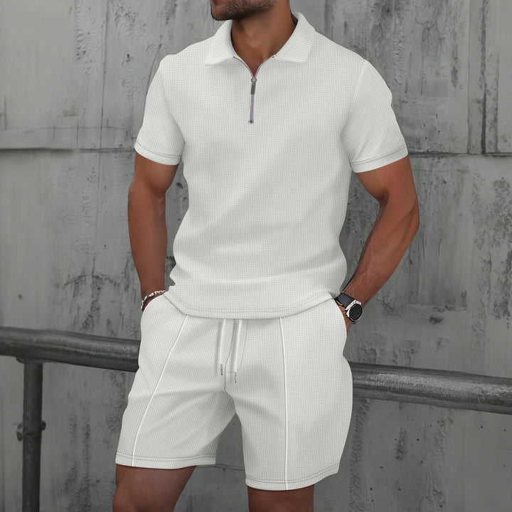 Men’s Polo Shirt and Short Set – Cotton Blend – Regular Fit – Zipper Neck – Short Sleeve Casual