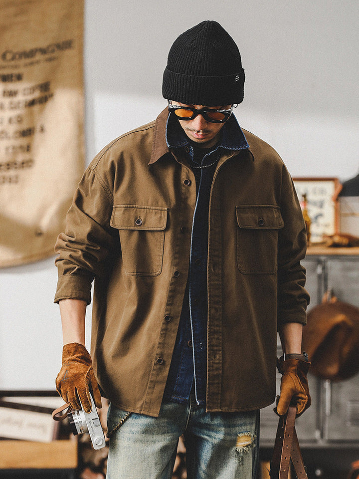 Men’s Workwear Jacket – Canvas Fabric – Loose Fit – Button Front – Utility Pockets