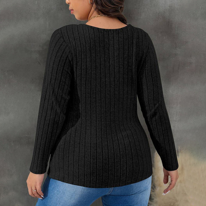 Women’s Wrap Top – Ribbed Knit – Fitted Silhouette – Long Sleeve V-Neck Design