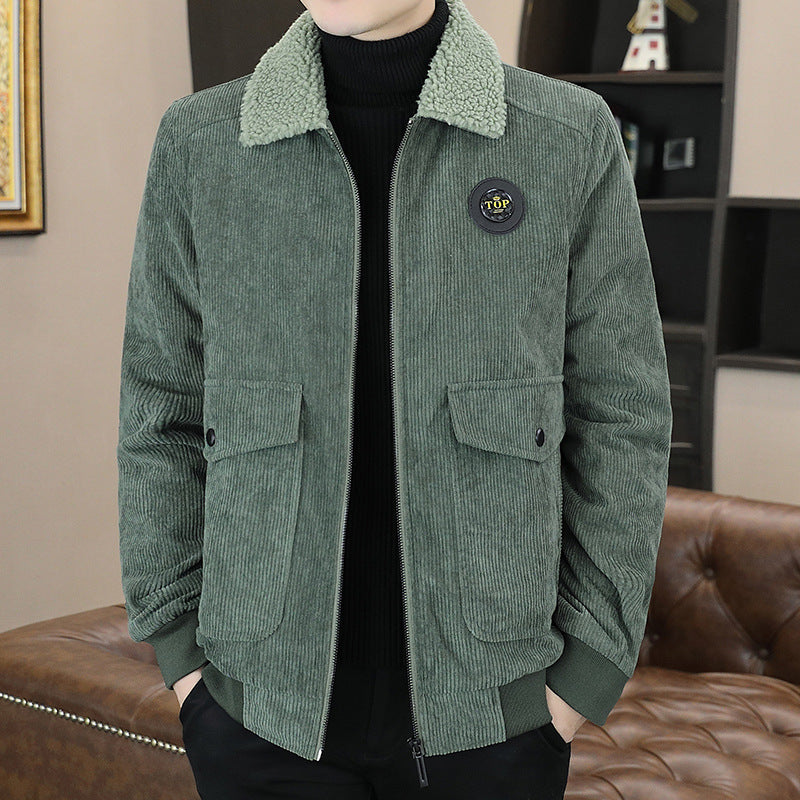 Men’s Casual Jacket - Corduroy Exterior - Sherpa Lined - Relaxed Fit - Zip Closure