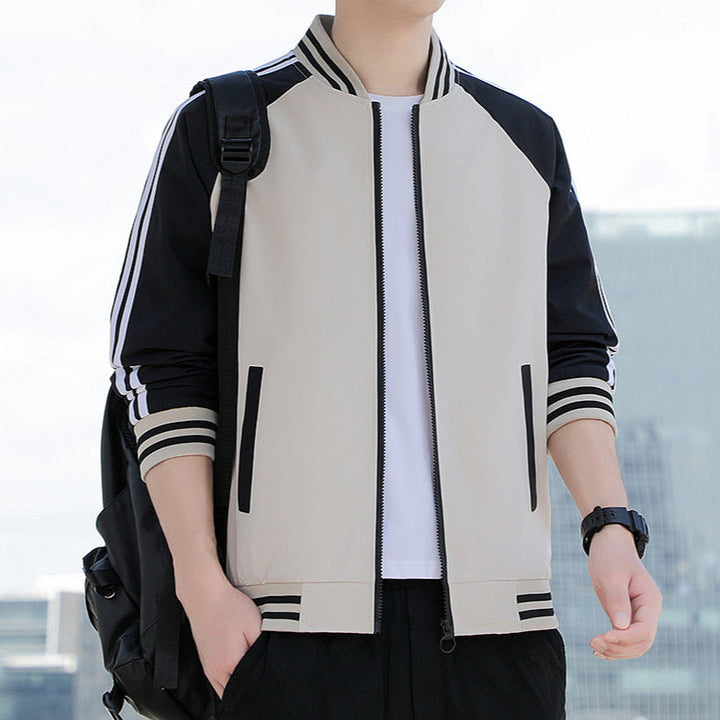 Men’s Bomber Jacket – Relaxed Fit – Zip Front – Ribbed Trim – Striped Sleeve Casual Layer