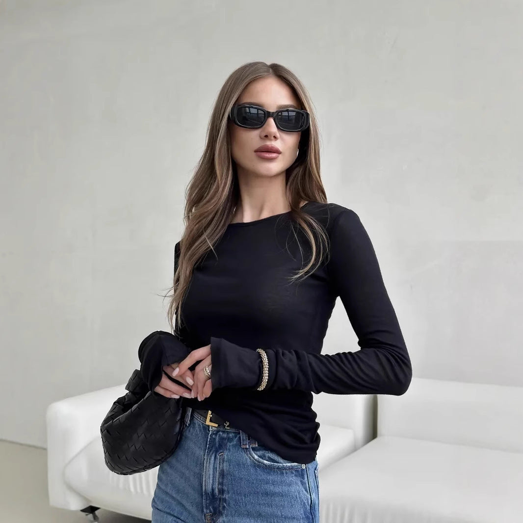 Women’s Long Sleeve Top – Slim Fit – Soft Stretch Knit – Round Neck