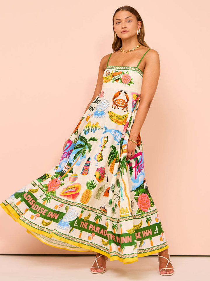 Women’s Maxi Dress - Smocked Bodice - Spaghetti Strap - Flowy Boho Silhouette