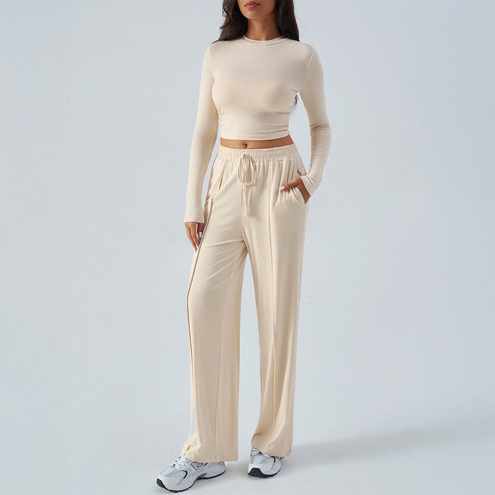 Women’s Two-Piece Set – Slim Fit Cropped Top – High-Waist Wide-Leg Stretch Pants