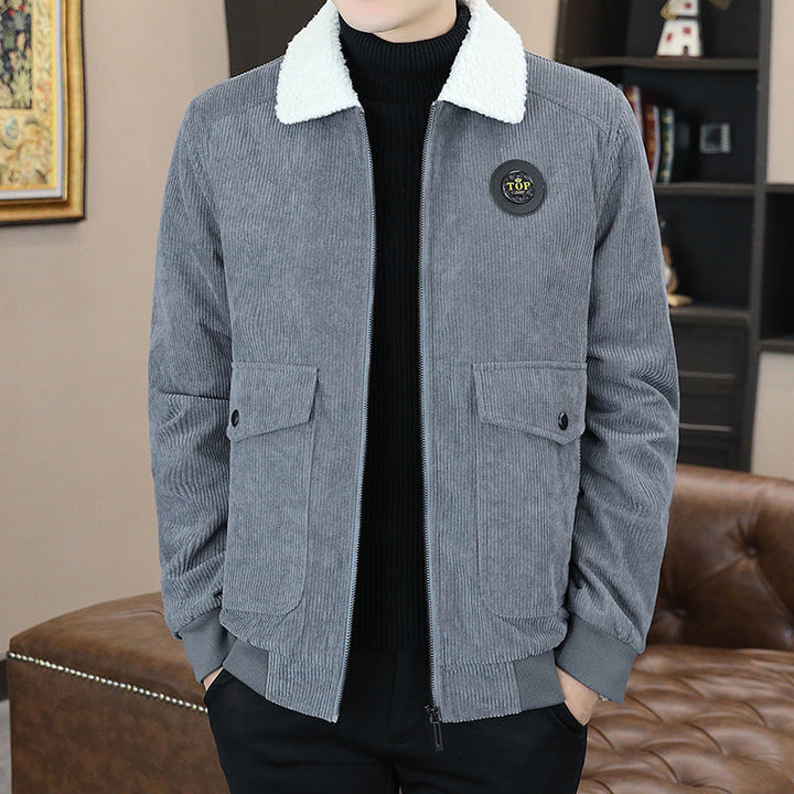 Men’s Casual Jacket - Corduroy Exterior - Sherpa Lined - Relaxed Fit - Zip Closure