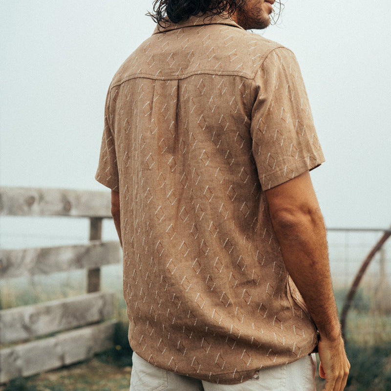 Men’s Button-Up Shirt – Relaxed Fit – Short Sleeve – Breathable Natural Fibers