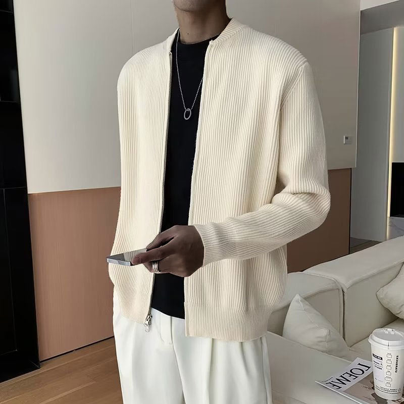 Men’s Cardigan – Ribbed Knit – Double Zipper – Relaxed Fit – Long Sleeve Casual Layer
