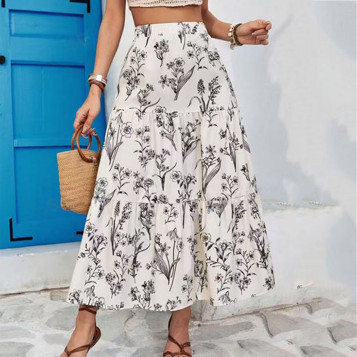 Women’s Midi Skirt – Lightweight Cotton – Tiered Flowy Fit – Elastic Waist Casual Wear