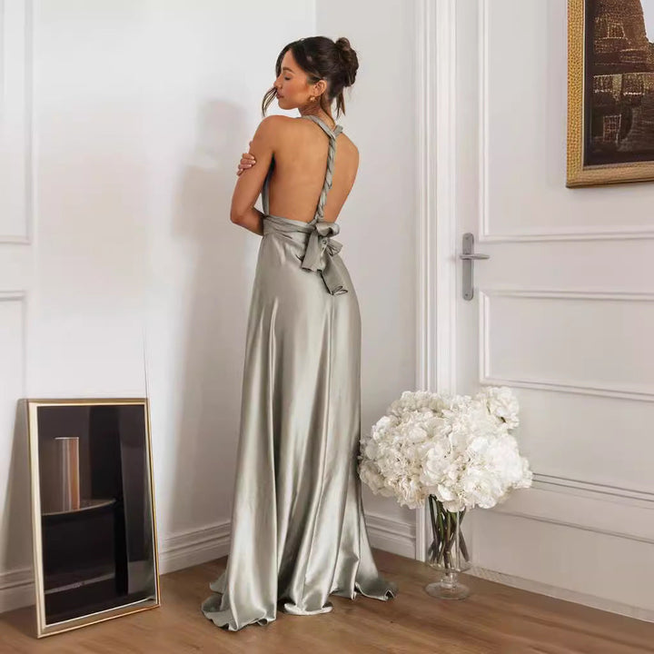 Women’s Evening Gown – Halter Neck – A-Line Silhouette – Fitted Bodice – Floor Length