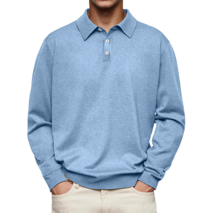 Men’s Polo Shirt - Soft Knit - Relaxed Fit - Long Sleeve Casual Wear