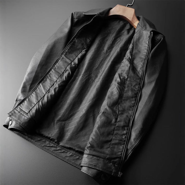 Men’s Jacket - Tailored Fit - Stand Collar - Zip Front - Sleek Faux Leather - Casual Business