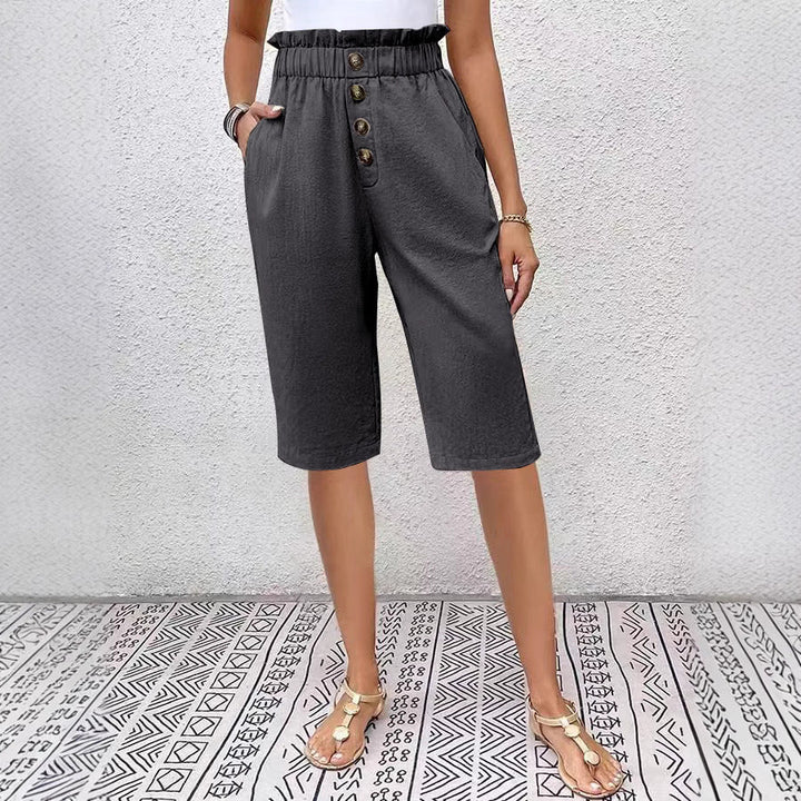 Women’s Bermuda Shorts - Relaxed Fit - Elastic Waist - Button Front - Lightweight Fabric