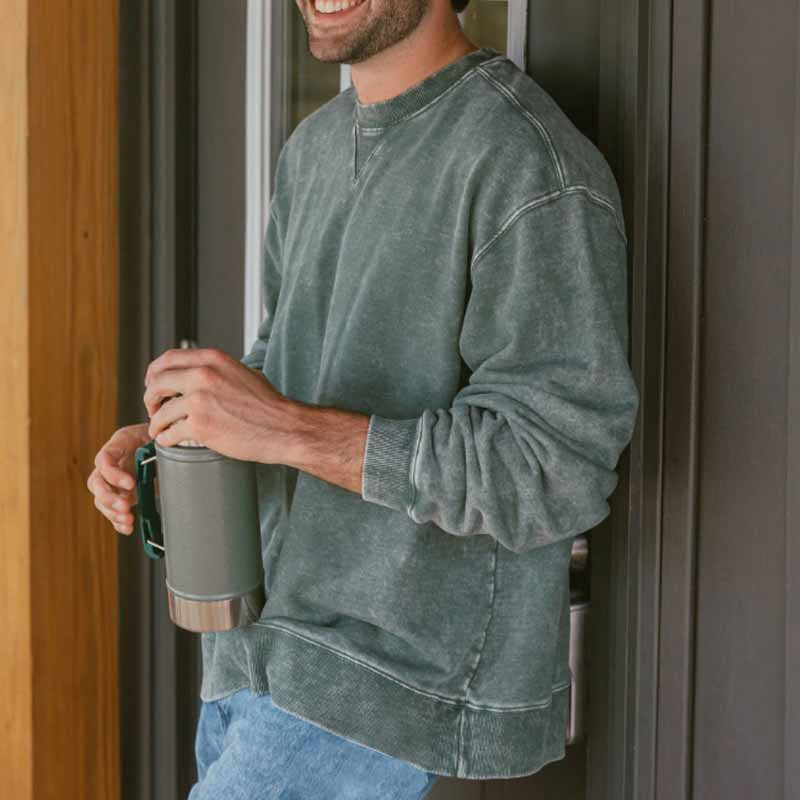 Men’s Sweatshirt – Relaxed Fit – Cotton Blend – Crew Neck – Ribbed Cuffs & Hem
