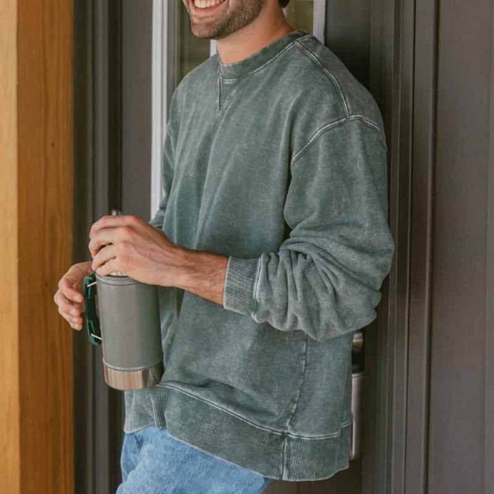 Men’s Sweatshirt – Relaxed Fit – Cotton Blend – Crew Neck – Ribbed Cuffs & Hem