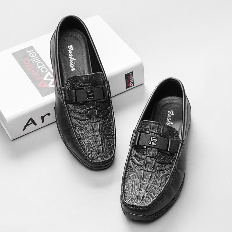 Men’s Loafers – Crocodile Pattern – Slip-On Design – Embellished Band – Dress Casual