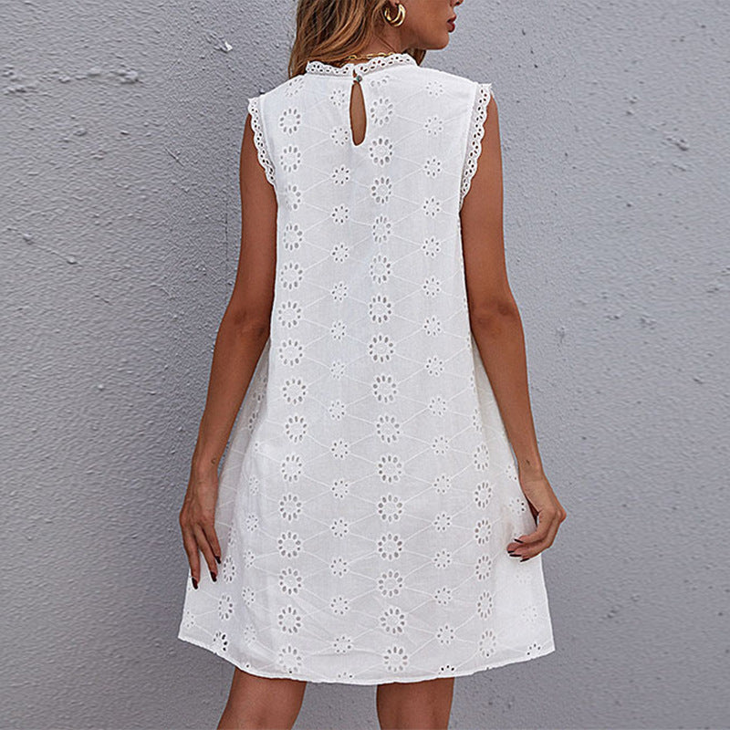 Women’s Shift Dress – Cotton – Embroidered Floral – Lace Trim – Sleeveless – Relaxed Fit