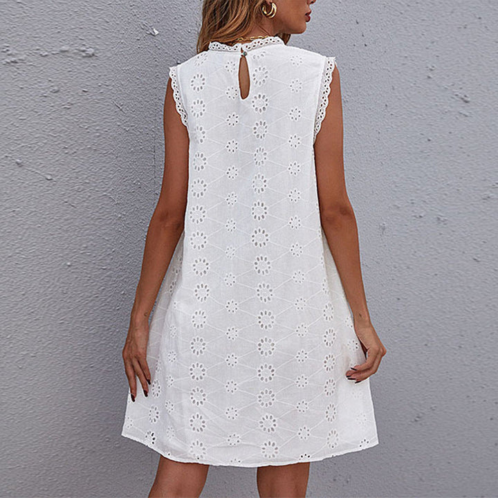 Women’s Shift Dress – Cotton – Embroidered Floral – Lace Trim – Sleeveless – Relaxed Fit